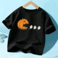 Kids Halloween black short sleeve t-shirt children spooky pumpkin graphic top main view design - 110cm / Cotton Style Black