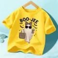Kinderen Halloween Korte Mouw T-shirt Schattige Geest Luipaard Strik Gele Top Hoofdweergave - Gewassen Geel