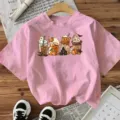 Roze Halloween korte mouw T-shirt met schattig geest en koffie pompoen grafisch ontwerp. - S / Roze