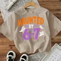 Casual t-shirt me thema Halloween gia gynakes, aneto top me mpez chroma, katallilo. - Beige Vamvaki