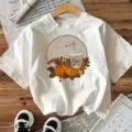 Casual wit t-shirt met korte mouwen en herfst koffie pompoen grafische print. - S / Katoen Wit