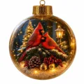 Glowing Christmas tree hanging ornament with 3d cardinal snow globe design for holiday decor. - Without Light / GJ927-04