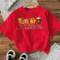 Fall Thanksgiving thankful graphic print short sleeve red t-shirt women casual autumn top - S / Tops / Red