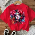 Vrouwen Halloween Dag van de Doden Schedel Grafische Print Korte Mouw Casual Rood T-Shirt Top - S / Tops / Rood