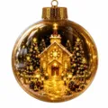 Christmas glowing acrylic sphere ornament, retro miniature church snow scene tree decor variant. - GJ927-05