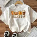 Casual white short sleeve t-shirt featuring Thanksgiving thankful graphic print for women daily wear. - S / Tops / White