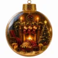 Christmas luminous crystal ball hanging ornament with 3D vintage fireplace and cute dog scene. - GJ927-06