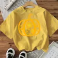 Women Halloween Pumpkin Sunflower Short Sleeve T-Shirt Casual Holiday Graphic Top Tee - Cotton Yellow