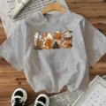 Women Halloween Short Sleeve T-Shirt Casual Spooky Pumpkin Graphic Holiday Tee Top - Gray