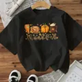 Black short sleeve t-shirt with autumn Thanksgiving thankful graphic casual holiday top - S / Tops / Black
