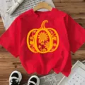 Rood t-shirt met korte mouwen met feestelijke pompoen zonnebloem grafische print top. - S / Tops / Katoen Rood