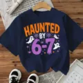 Halloween στοιχειωμένο φάντασμα γυναικείο casual κοντομάνικο μπλουζάκι σκούρο μπλε - Βαμβακερό Ναυτικό