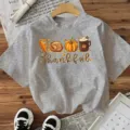Gray Thanksgiving short sleeve t-shirt for women, holiday graphic casual round neck tee top. - Gray