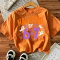 Γυναικείο πορτοκαλί T-shirt Halloween, casual μπλούζα με spooky τύπωμα φάντασμα για γυναίκες. - Portokali Vamvaki