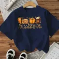 Women's Thanksgiving short sleeve t-shirt dark blue festive graphic casual top apparel - Navy Blue