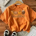 Orange Thanksgiving short sleeve graphic t-shirt with cute holiday print casual top for women - Orange