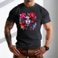 Ανδρικό Μαύρο T-Shirt Κοντομάνικο Ημέρα των Νεκρών Skull Graphic Καλοκαιρινό Τοp - 9084 / S