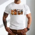Ανδρικό casual λευκό κοντομάνικο t-shirt με εντυπωσιακό φθινοπωρινό σχέδιο ποτών. - S / Tops / Λευκό
