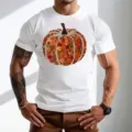 Andriko kontomaniko leuko t-shirt casual me stampa omorfis kolokuthas gia to halloween - 9075 / S