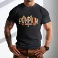 Ανδρικό μαύρο κοντομάνικο t-shirt με τύπωμα κολοκύθας casual τοπ καθημερινή ένδυση - 9076 / S