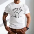 Ανδρικό λευκό κοντομάνικο T-shirt με στάμπα φάντασμα Halloween Spooky Season casual - 9079 / S