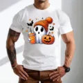 Andriko T-shirt Halloween kontomaniko me print fantoima kai kolokitha leuko top fashion - S / Tops / Λευκό