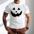 Andriko t-shirt kontomaniko me staba kolokythas gia Halloween lefko casual top antres - S / Tops / Λευκό