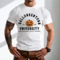 Ανδρικό λευκό κοντομάνικο t-shirt Halloween με σχέδιο pumpkin casual top fashion style - S / Tops / Λευκό