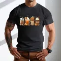 Ανδρικό μαύρο κοντομάνικο t-shirt με χαριτωμένο φθινοπωρινό γραφικό καφέ κολοκύθας. - 9078 / S