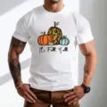 Ανδρικό φθινοπωρινό κοντομάνικο T-shirt με τύπωμα κολοκύθας και λευκό μπλουζάκι νεο - S / Tops / Λευκό