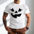 Ανδρικό κοντομάνικο T-shirt Halloween με τύπωμα προσώπου κολοκύθας, λευκό casual τοπ. - 3XL / Tops / Λευκό