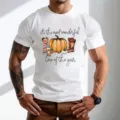 Ανδρικό casual κοντομάνικο t-shirt με φθινοπωρινό print κολοκύθας, άνετο καθημερινό ρούχο. - S / Tops / Λευκό
