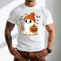 Halloween χαριτωμένο φάντασμα τυπωμένο ανδρικό κοντομάνικο λευκό t-shirt casual - 9117 / S