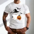 Ανδρικό κοντομάνικο T-shirt Halloween με τύπωμα φάντασμα και κολοκύθα λευκό casual top - 9125 / S