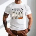 Ανδρικό λευκό t-shirt κοντομάνικο με τύπωμα σκύλων φάντασμα Halloween casual top - Style 9105 / S