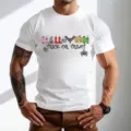 Ανδρικό λευκό κοντομάνικο t-shirt Χαλοουίν με γραφική στάμπα trick or treat. - S / Tops / Λευκό