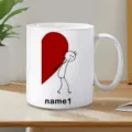 Vista di dettaglio della tazza da caffe in ceramica con cuore e omino per regalo coppia - Bianco (Uomo)