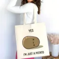 Sac cabas en toile motif patate, grand sac d'épaule décontracté pour les cours et loisirs. - Impression Pomme de Terre / 35x40cm