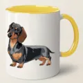 Cute dachshund ceramic mug with yellow handle and interior, perfect for dog lovers and coffee. - 350ml / Yellow