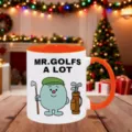 Tasse à café en céramique thème golf, corps blanc avec anse orange et design mignon. - Orange