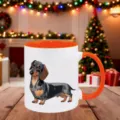 Cute Dachshund Ceramic Mug with Orange Handle and Interior, Christmas Dog Coffee Cup Gift - 350ml / Orange