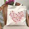 Canvas tote bag with cute heart pattern casual shoulder handbag daily reusable grocery shopping bag - Style 3