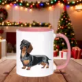 Cute dachshund ceramic coffee mug with pink handle and inner rim, perfect for dog lovers. - 350ml / Pink
