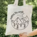 Canvas tote bag with mountain art, casual shoulder bag for daily commute and school use. - Style 4
