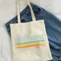 Canvas tote bag with Lake George print, stylish shoulder bag for students, casual daily commuting. - Style 8
