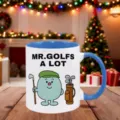 Tasse à café en céramique sur le golf avec un design de dessin animé mignon pour les fans. - Bleu