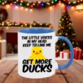 Close-up detail view of ceramic coffee mug with cute yellow duck and funny quote text. - 350ml / Blue