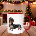 Cute dachshund ceramic coffee mug with red handle, perfect gift for dog lovers and holiday decor. - 350ml / Red