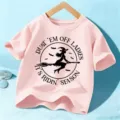 Kids Halloween short sleeve t-shirt pink cute witch graphic casual top for boys and girls - 110cm / Pink