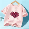 Pink kids short sleeve t-shirt with cute halloween pumpkin and football graphic for daily wear - Pink Cotton / 110cm